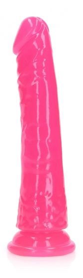 Розовый люминесцентный фаллоимитатор на присоске - 17,5 см. - фото, цены