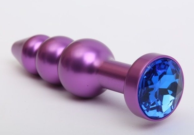 Фиолетовая фигурная анальная ёлочка с синим кристаллом - 11,2 см. - фото, цены