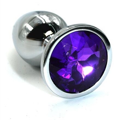 Серебристая алюминиевая анальная пробка с темно-фиолетовым кристаллом - 6 см. - фото, цены