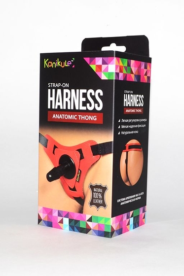 Красно-черные трусики с плугом Kanikule Strap-on Harness Anatomic Thong - фото, цены