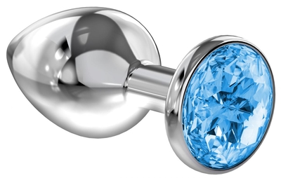 Большая серебристая анальная пробка Diamond Light blue Sparkle Large с голубым кристаллом - 8 см. - фото, цены