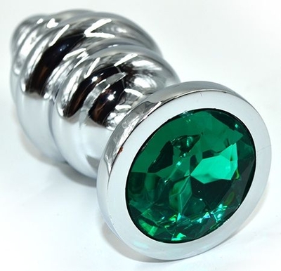 Серебристая анальная пробка из нержавеющей стали с зеленым кристаллом - 8,8 см. - фото, цены