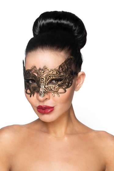 Золотистая карнавальная маска Беллатрикс - фото, цены