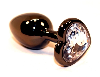 Чёрная пробка с прозрачным сердцем-кристаллом - 7 см. - фото, цены