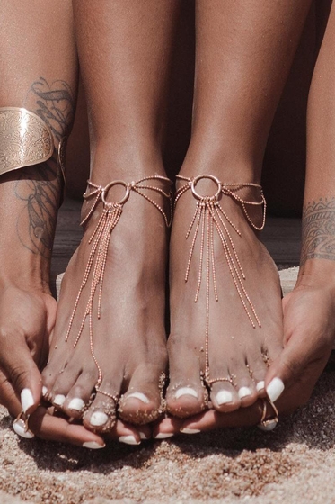 Золотистые браслеты на ноги Magnifique Feet Chain - фото, цены