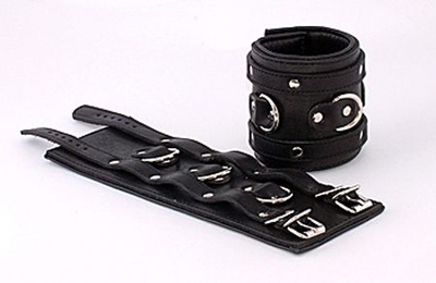 Широкие подвернутые наручники с 3 сварными D-кольцами - фото, цены