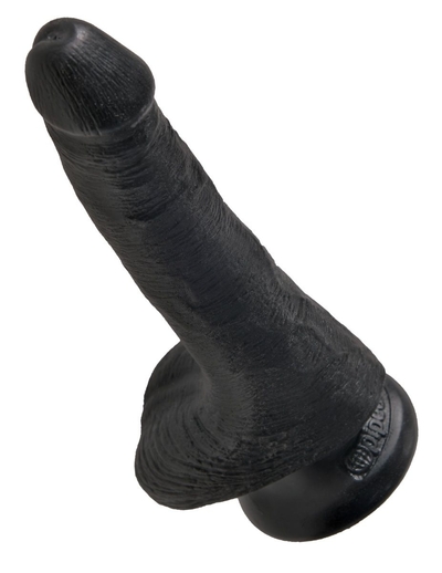 Черный фаллоимитатор с мошонкой и присоской 6 Cock with Balls - 17,8 см. - фото, цены