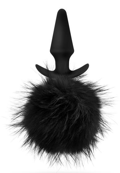 Силиконовая анальная пробка с чёрным заячьим хвостом Bunny Tail Pom Plug - 12,7 см. - фото, цены