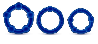Набор из 3 синих эрекционных колец Stay Hard Beaded Cockrings - фото, цены