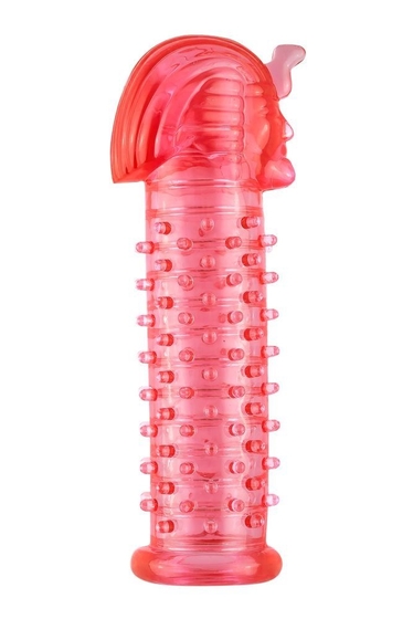 Красная насадка на пенис с шипами и кольцами Фараон - 14 см. - фото, цены