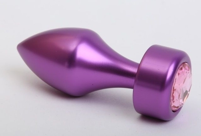 Фиолетовая анальная пробка с широким основанием и розовым кристаллом - 7,8 см. - фото, цены