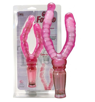 Розовый вагинально-анальный вибромассажёр Get Forked - 16,5 см. - фото, цены