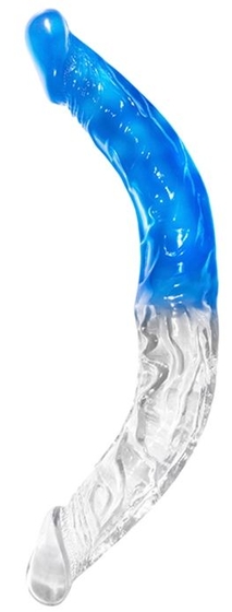 Прозрачно-голубой двусторонний фаллоимитатор - 33 см. - фото, цены