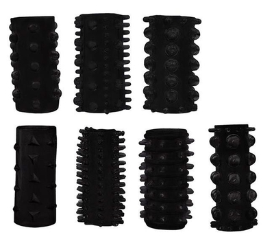 Набор из 7 черных насадок Penis Sleeves Set - фото, цены