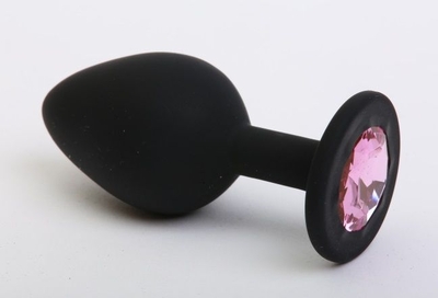 Чёрная силиконовая пробка с розовым стразом - 7,1 см. - фото, цены