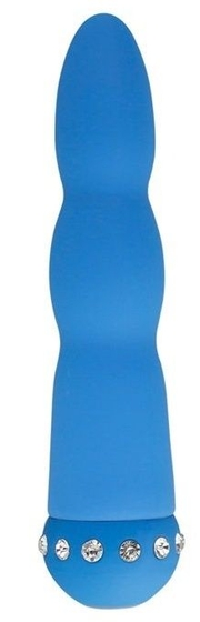 Голубой вибратор Wavy Wand со стразами - 14 см. - фото, цены