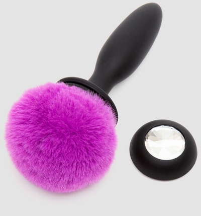 Черная анальная вибропробка Rechargeable Vibrating Bunny Tail Butt Plug Small - фото, цены