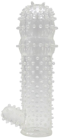 Прозрачная пупырчатая насадка на фаллос с язычком - 12,5 см. - фото, цены