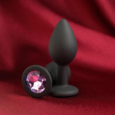 Черная анальная пробка с лиловым кристаллом - 7,2 см. - фото, цены