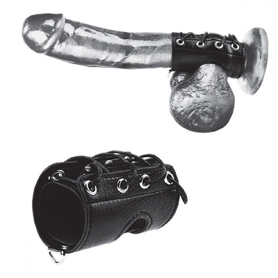 Чёрная утяжка на пенис со шнуровкой 100% Pvc Strap With Metal Snap - фото, цены