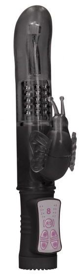 Черный вибратор-кролик Rotating Butterfly - 22,8 см. - фото, цены