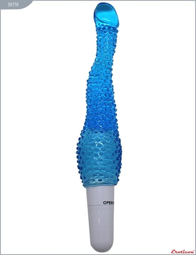 Синий гелевый анальный вибратор с пупырышками - 22 см. - фото, цены