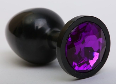 Чёрная анальная пробка с фиолетовым стразом - 8,2 см. - фото, цены