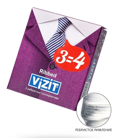 Ребристые презервативы Vizit Ribbed - 3 шт. - фото, цены