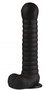 Черный рельефный фаллоимитатор с мошонкой - 27,5 см.