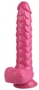 Розовый реалистичный фаллоимитатор с чешуйками на присоске - 24 см.