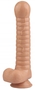Телесный рельефный фаллоимитатор с мошонкой - 27,5 см.