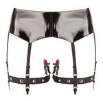 Черная сбруя на бедра с зажимами для половых губ Suspender Belt with Clamps