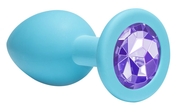 Средняя голубая анальная пробка Emotions Cutie Medium с фиолетовым кристаллом - 8,5 см. - фото, цены