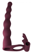 Бордовая вибронасадка для двойного проникновения Naughty Bunny - 17 см. - фото, цены