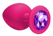 Большая розовая анальная пробка Emotions Cutie Large с фиолетовым кристаллом - 10 см. - фото, цены