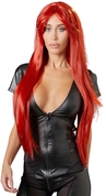 Ярко-красный парик с длинными прямыми волосами - фото, цены