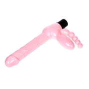 Розовый безремневой вибрострапон с анальным отростком - 24,8 см. - фото, цены
