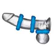 Комплект из трех голубых эрекционных колец 3-Pack Ribbed Rider Cock Ring Set - фото, цены