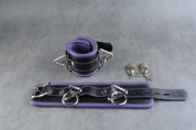 Подвёрнутые кожаные наручники с фиолетовым подкладом - фото, цены