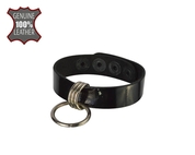 Черный лаковый кожаный браслет с подвесным колечком - фото, цены