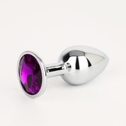 Серебристая анальная втулочка с фиолетовым кристаллом - 7 см. - фото, цены