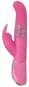 Розовый вибратор Pearl Bunny с загнутой головкой и клиторальным зайчиком - 26 см. - фото, цены
