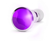 Серебристая фигурная анальная пробка с фиолетовым кристаллом - 14 см. - фото, цены