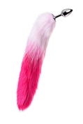 Серебристая анальная втулка с бело-розовым хвостом - размер S - фото, цены