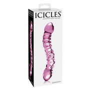Розовый стеклянный двухголовый стимулятор Icicles №55 - 19,5 см. - фото, цены