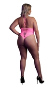 Розовое неоновое боди +size с имитацией шнуровки - фото, цены