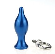 Синяя металлическая анальная пробка с кольцом - 7 см. - фото, цены