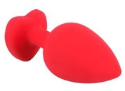 Красная силиконовая анальная пробка с черным стразом-сердечком - 9,3 см. - фото, цены