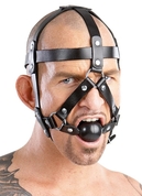 Черная маска из кожи с кляпом в форме шарика - фото, цены
