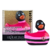 Вибратор-уточка I Rub My Duckie 2.0 Colors с черно-розовыми полосками - фото, цены